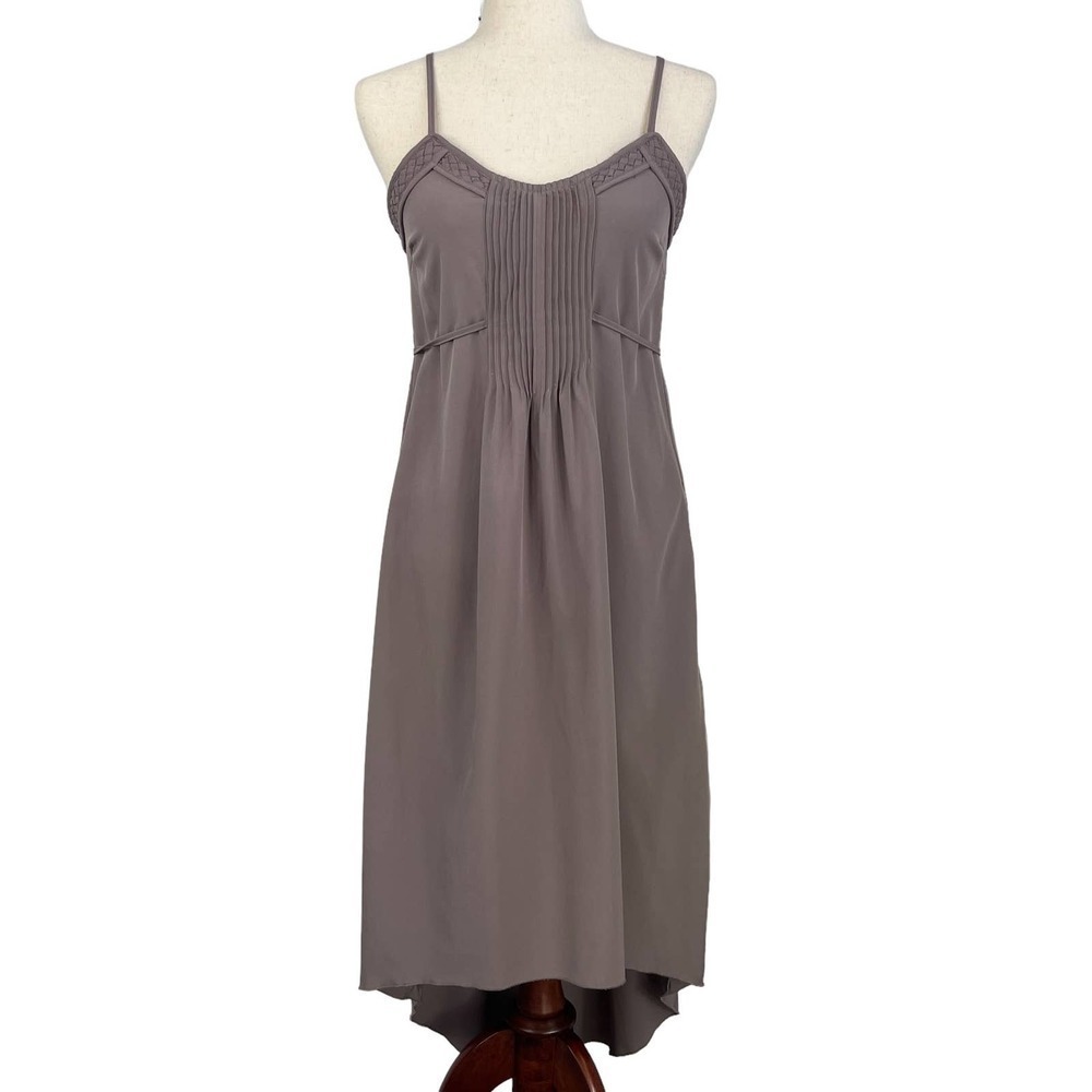 Bar III STRAPPY V NECK BRAIDED PINTUCK SMOCKED BACK HI-LOW‎ TIE WAIST DRESS GRAY